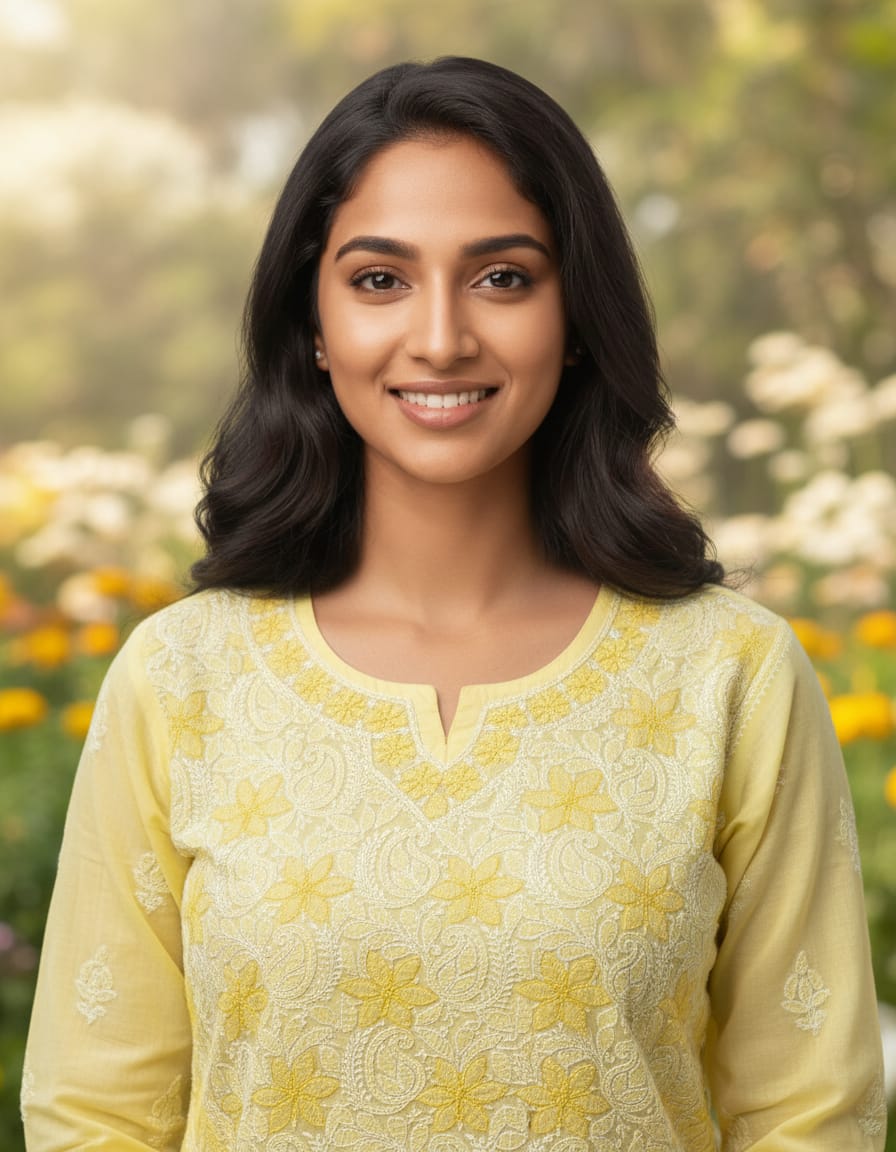 Yellow floral chikankari kurti
