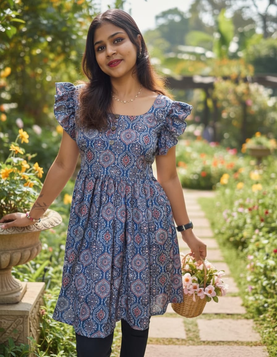 Ajrakh print short top in modal silk