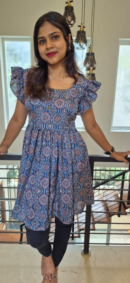 Ajrakh print short top in modal silk