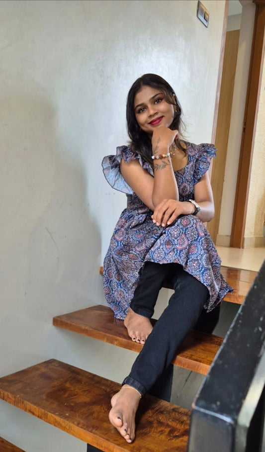 Ajrakh print short top in modal silk