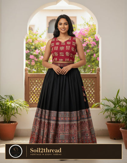 Ajrakh skirt and hand block printed crop top