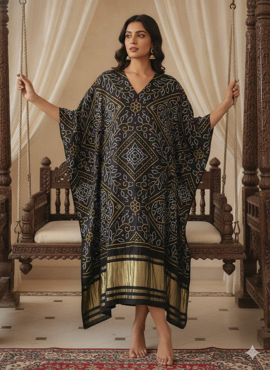 Screen bandhej print kaftan
