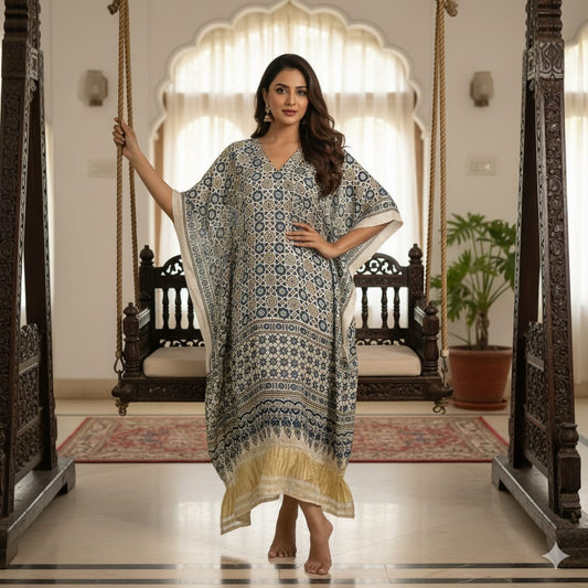 Modal Ajrakh kaftan-off white