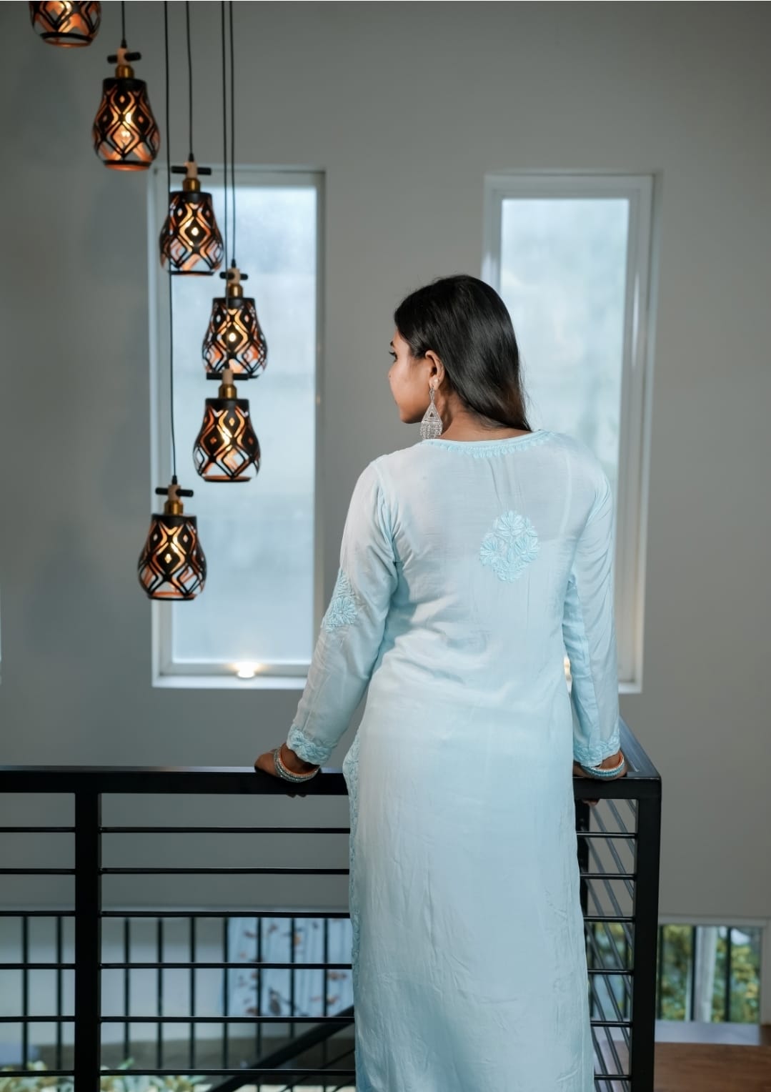 Muslin Chikankari kurti- Blue