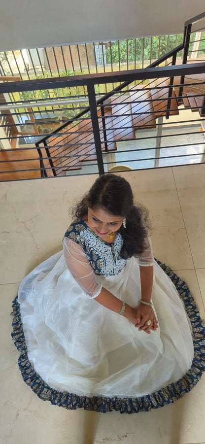 Ajrakh anarkali with chikankari work