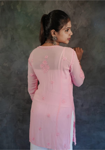 Viscose chikankari kurta in soft pink