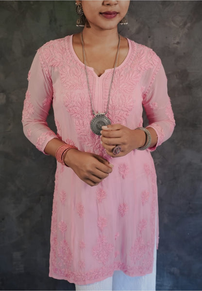 Viscose chikankari kurta in soft pink