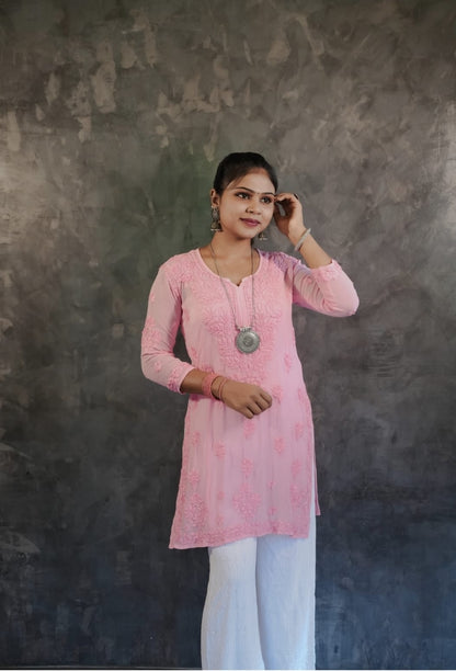 Viscose chikankari kurta in soft pink