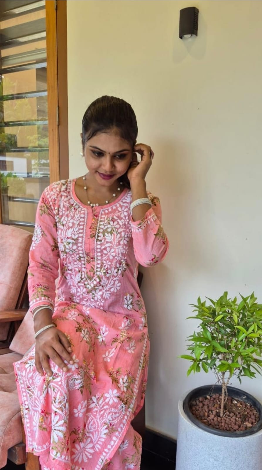 Printed Mulmul Chikankari kurti